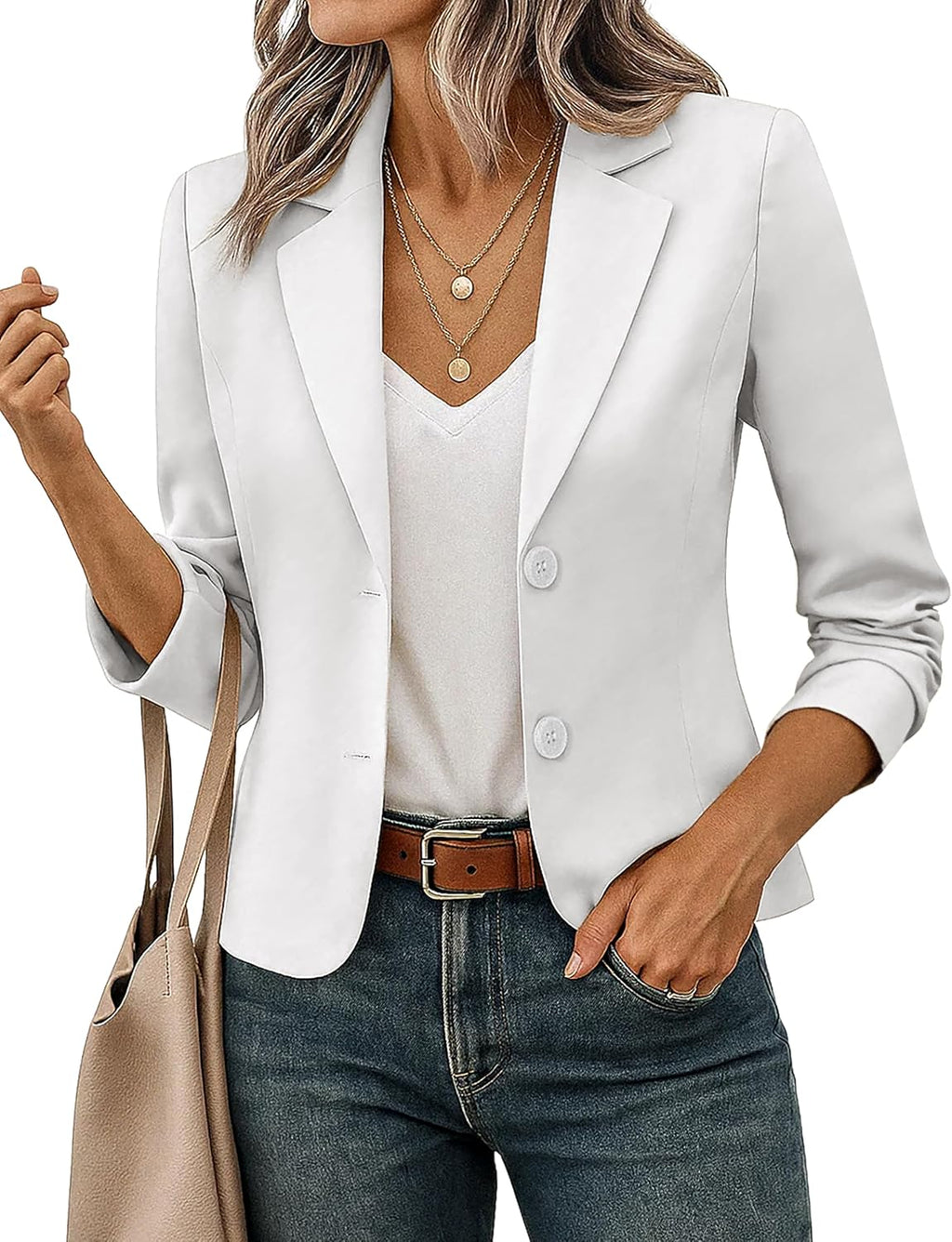 Women's Cropped Blazer Jacket - Lightweight Lined Suit Jacket with Classic Lapel Collar for Office and Casual Wear - Sma
