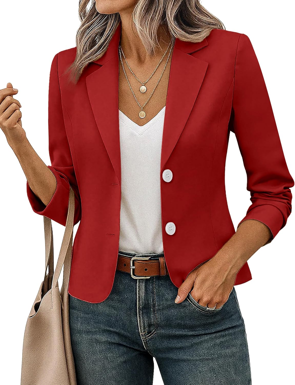 Women's Cropped Blazer Jacket - Lightweight Lined Suit Jacket with Classic Lapel Collar for Office and Casual Wear - Sma