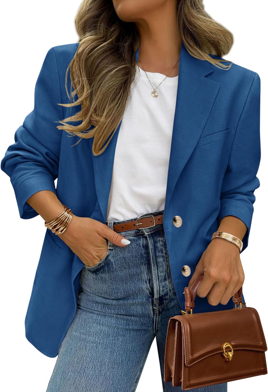 Women's Business Casual Blazer - Notch Lapel Suit Jacket with Button Down Front and Pockets for Office and Fall - Small