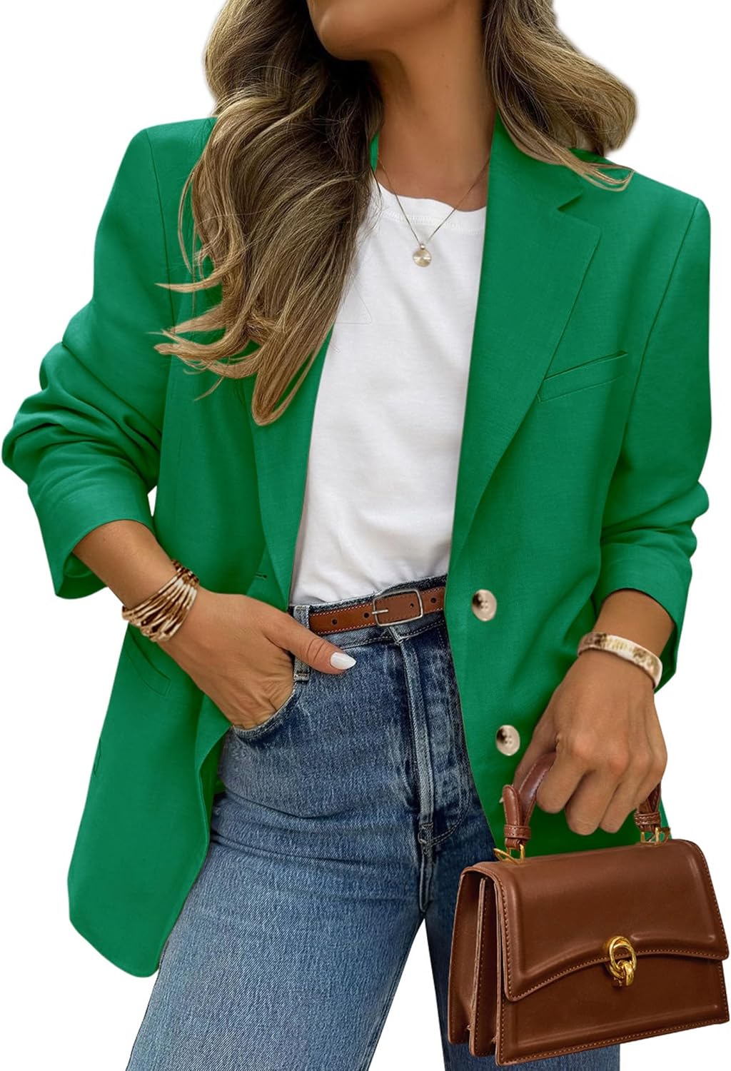Women's Business Casual Blazer - Notch Lapel Suit Jacket with Button Down Front and Pockets for Office and Fall - Small