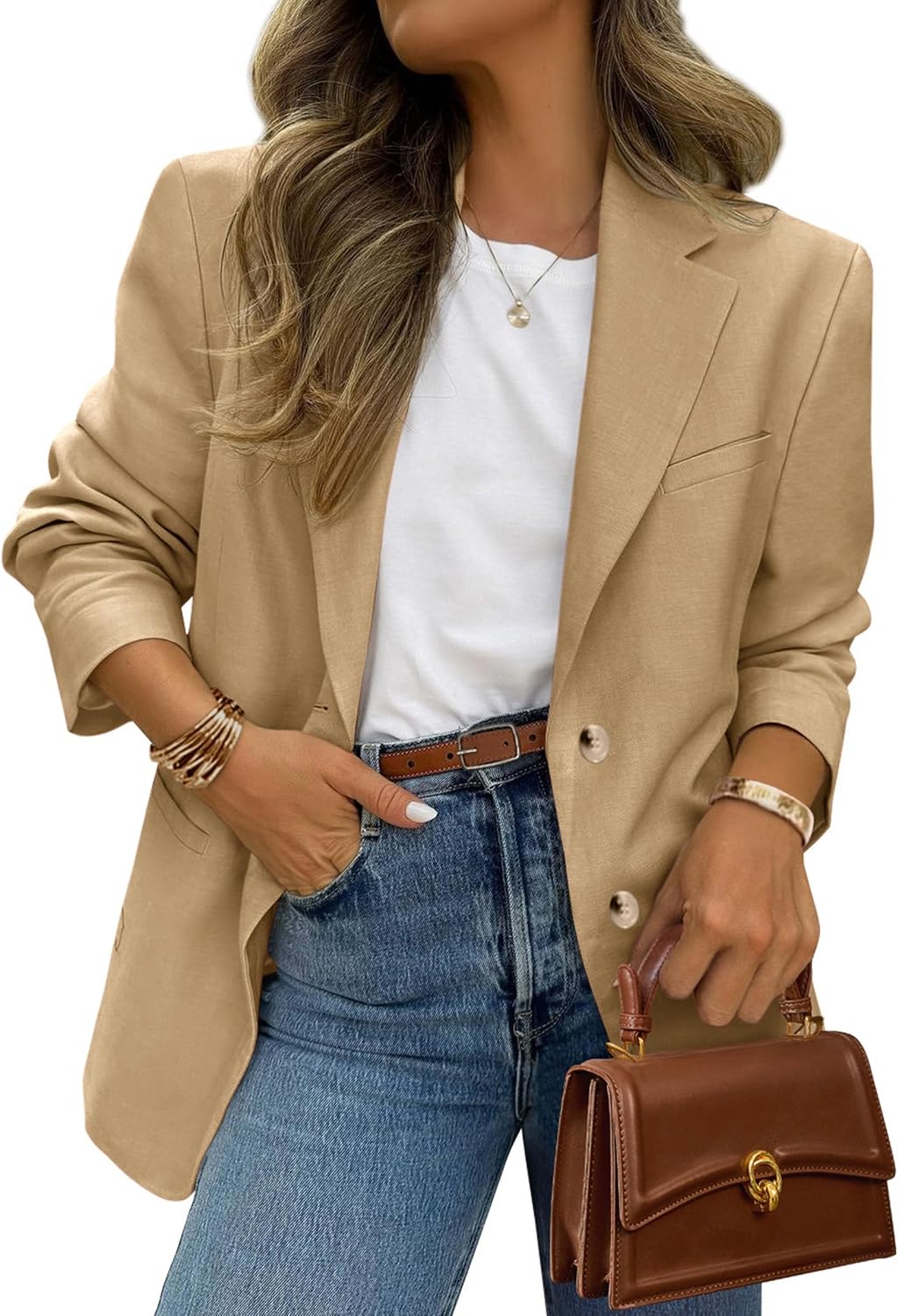 Women's Business Casual Blazer - Notch Lapel Suit Jacket with Button Down Front and Pockets for Office and Fall - Small 