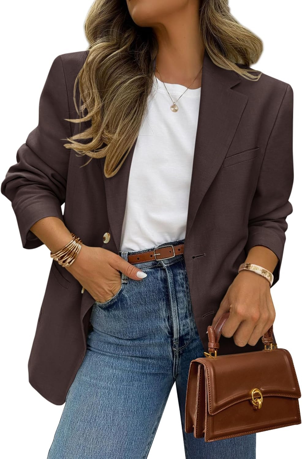 Women's Business Casual Blazer - Notch Lapel Suit Jacket with Button Down Front and Pockets for Office and Fall - Medium
