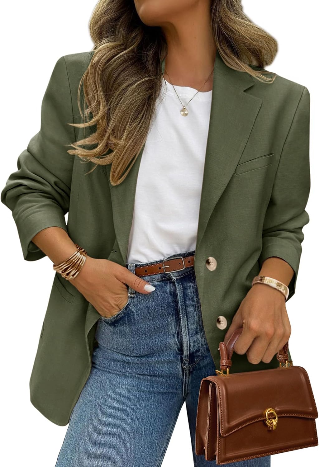Women's Business Casual Blazer - Notch Lapel Suit Jacket with Button Down Front and Pockets for Office and Fall - Medium