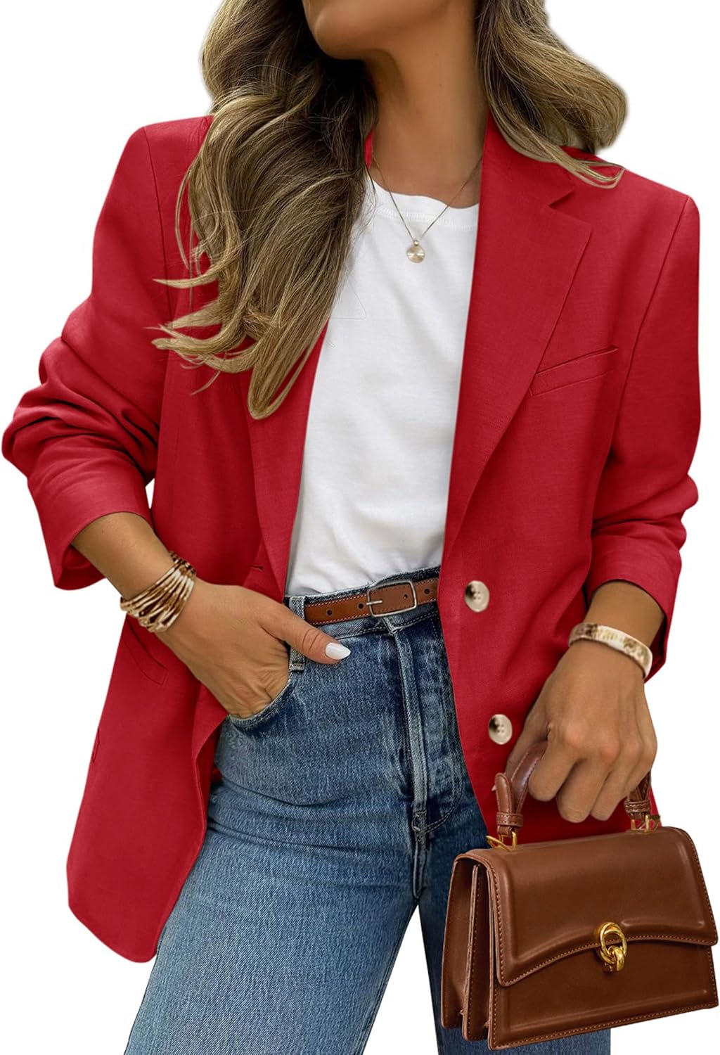 Women's Business Casual Blazer - Notch Lapel Suit Jacket with Button Down Front and Pockets for Office and Fall - Small