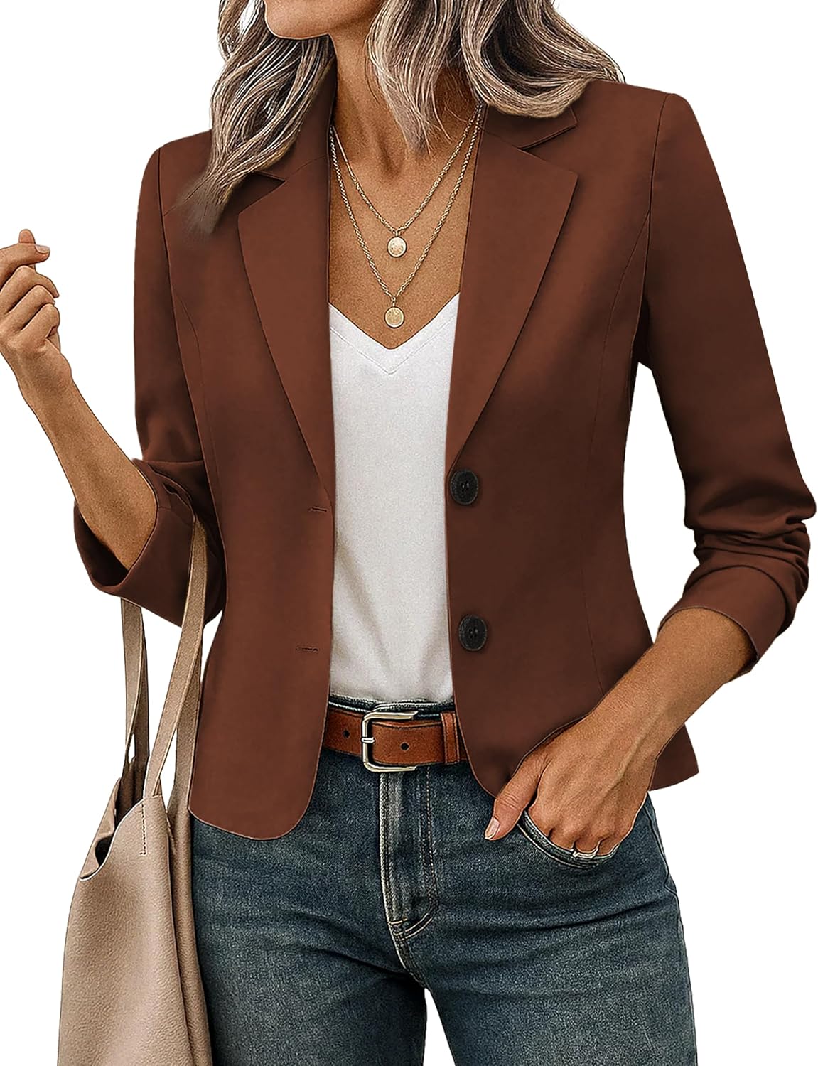 Women's Cropped Blazer Jacket - Lightweight Lined Suit Jacket with Classic Lapel Collar for Office and Casual Wear - Med