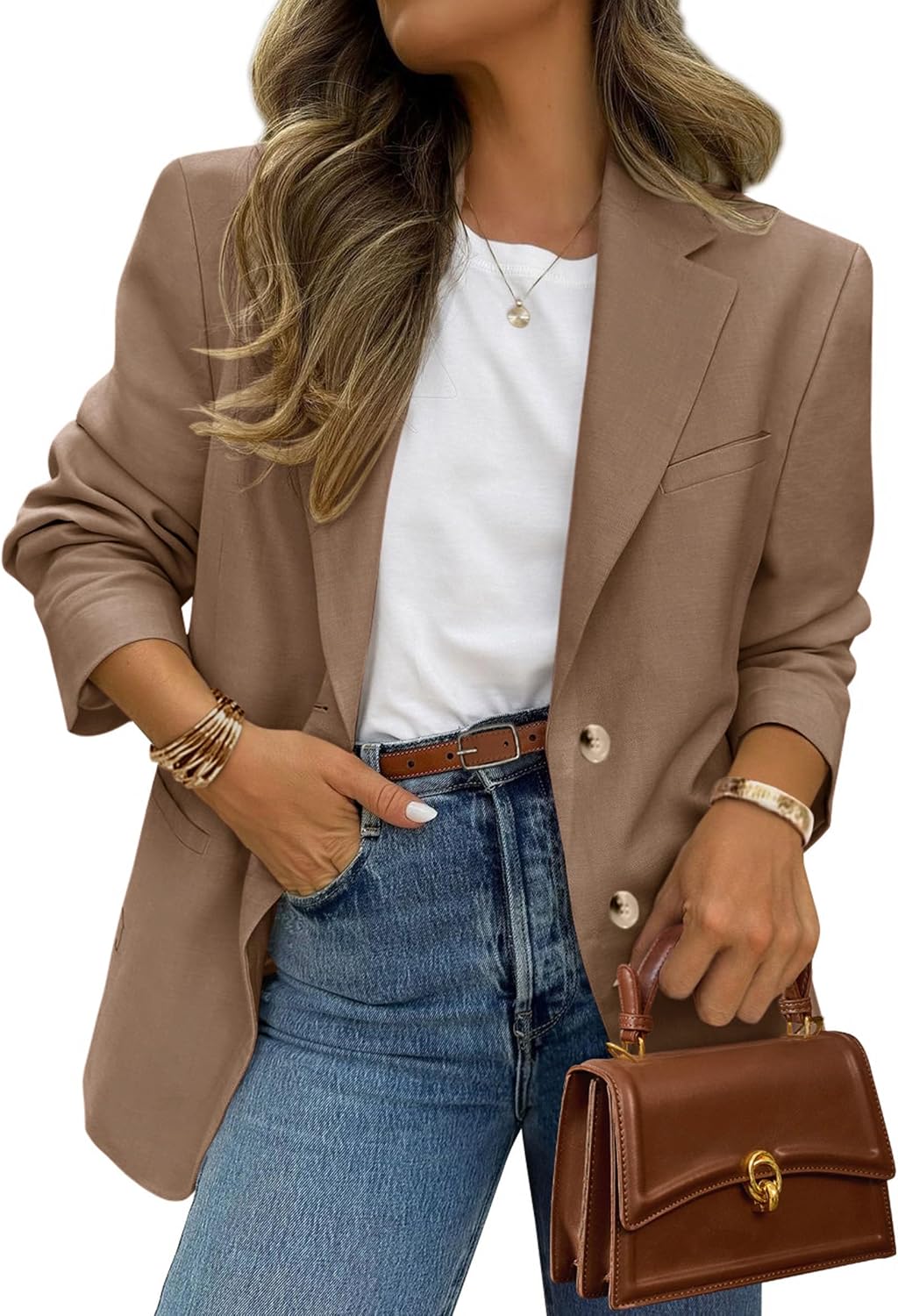 Women's Business Casual Blazer - Notch Lapel Suit Jacket with Button Down Front and Pockets for Office and Fall - Small