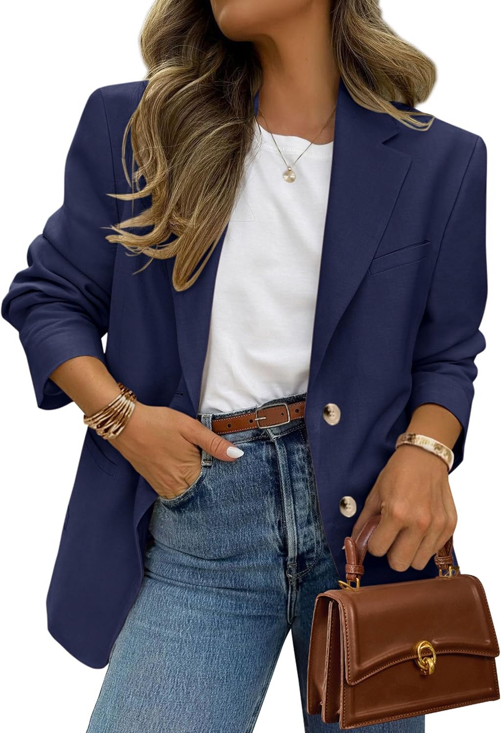 Women's Business Casual Blazer - Notch Lapel Suit Jacket with Button Down Front and Pockets for Office and Fall - Small 