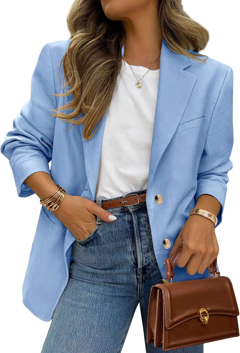 Women's Business Casual Blazer - Notch Lapel Suit Jacket with Button Down Front and Pockets for Office and Fall - Medium