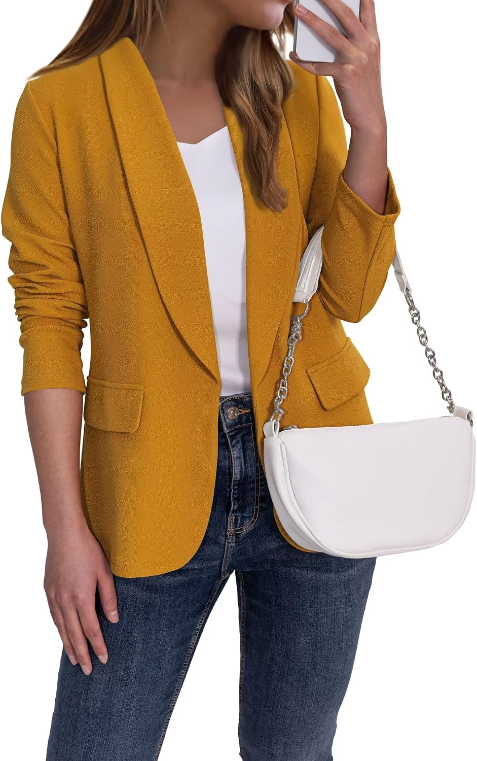 Women's Classic Lapel Blazer - Open Front Work Suit Jacket with Long Sleeves for Meetings and Business Casual - Small