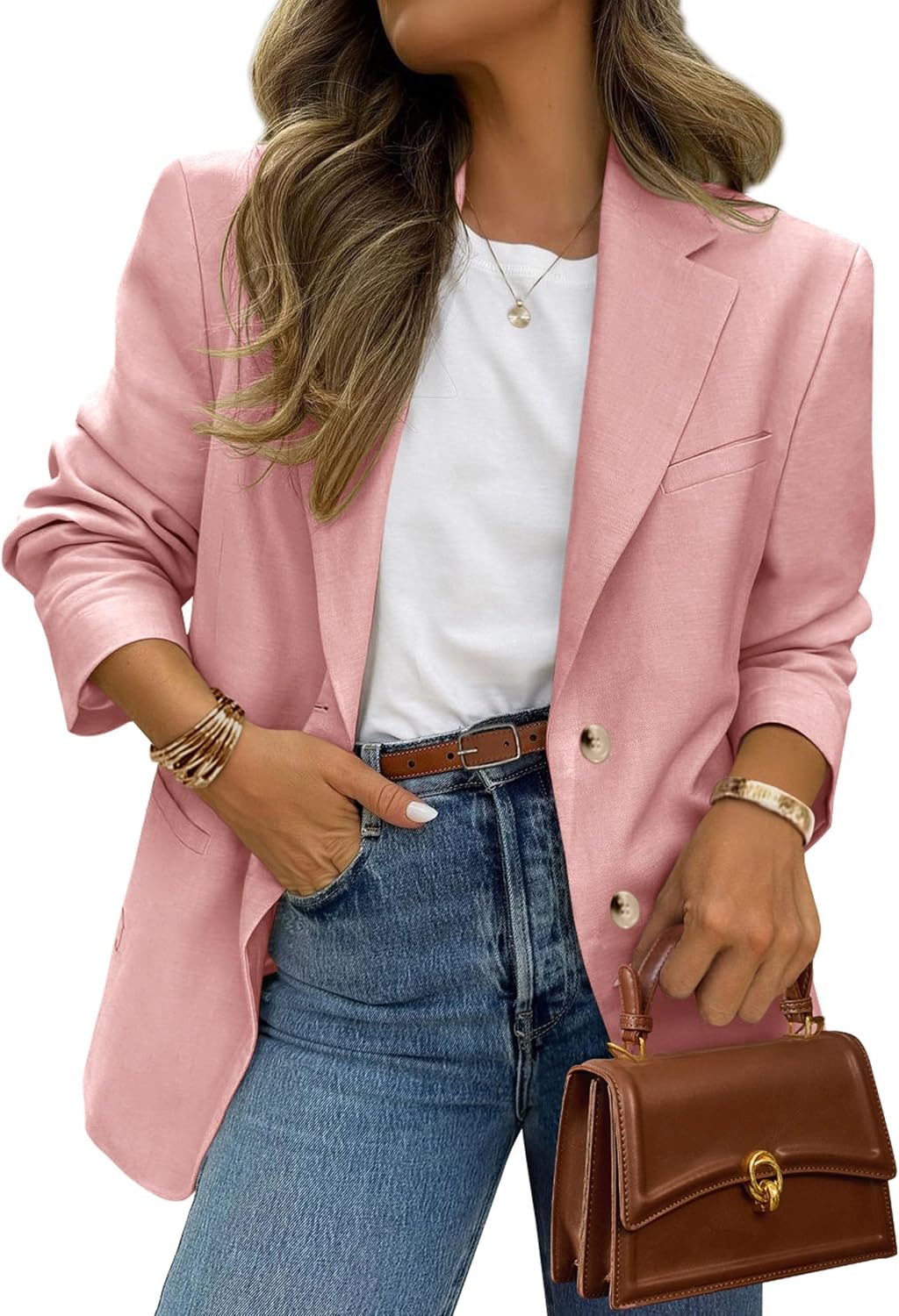 Women's Business Casual Blazer - Notch Lapel Suit Jacket with Button Down Front and Pockets for Office and Fall - Small 