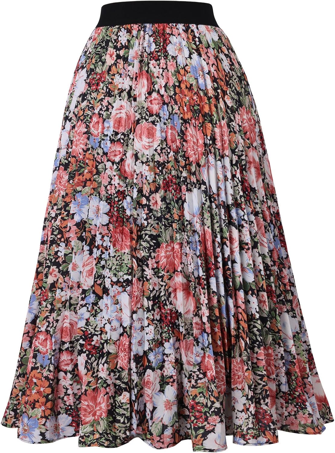 Women's Pleated Chiffon Midi Skirt - A-Line Flowy Swing Skirt with High Elastic Waist for Work and Party Wear - Large