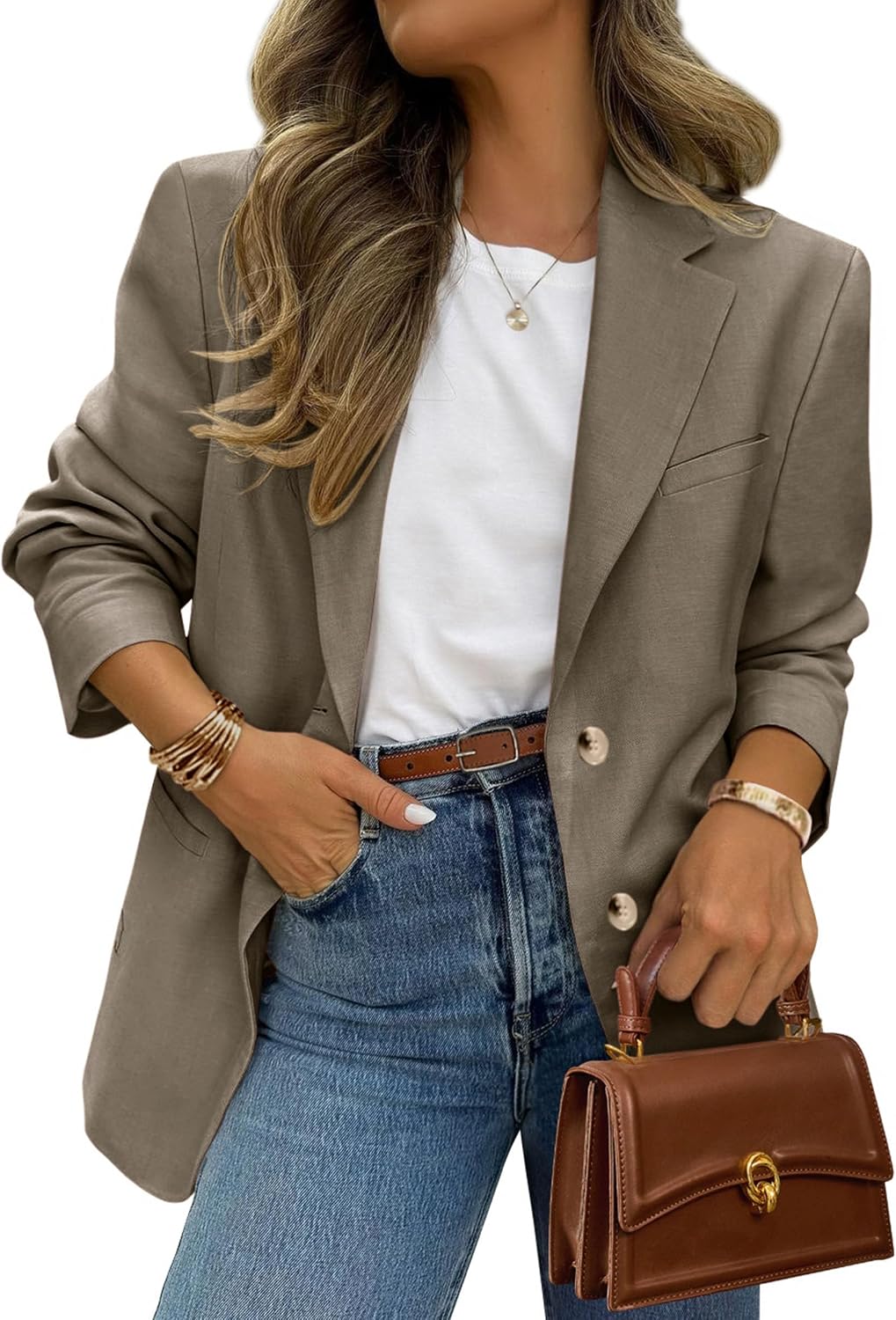 Women's Business Casual Blazer - Notch Lapel Suit Jacket with Button Down Front and Pockets for Office and Fall - Small